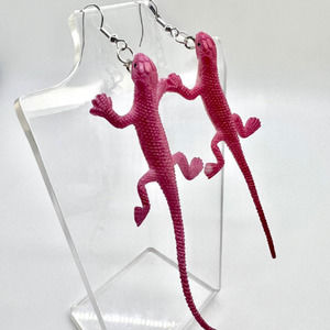 Large Pink Lizard Earrings - Animal Earrings - Zoo Earrings - Statement Earrings